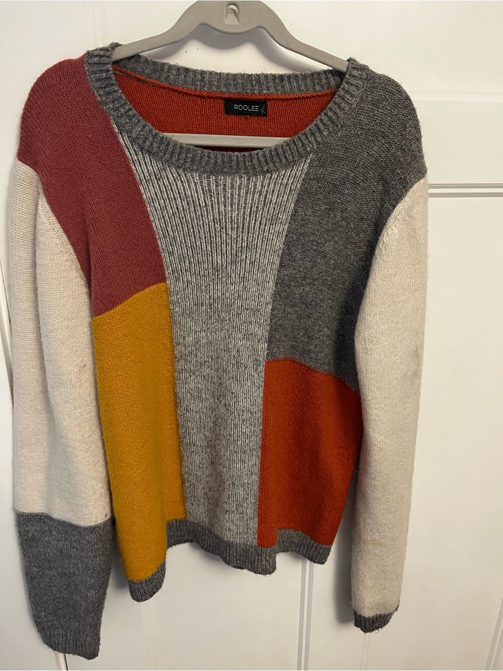 Roolee Colorblock Crewneck Sweater - Gray, Cream, Rust & Mustard